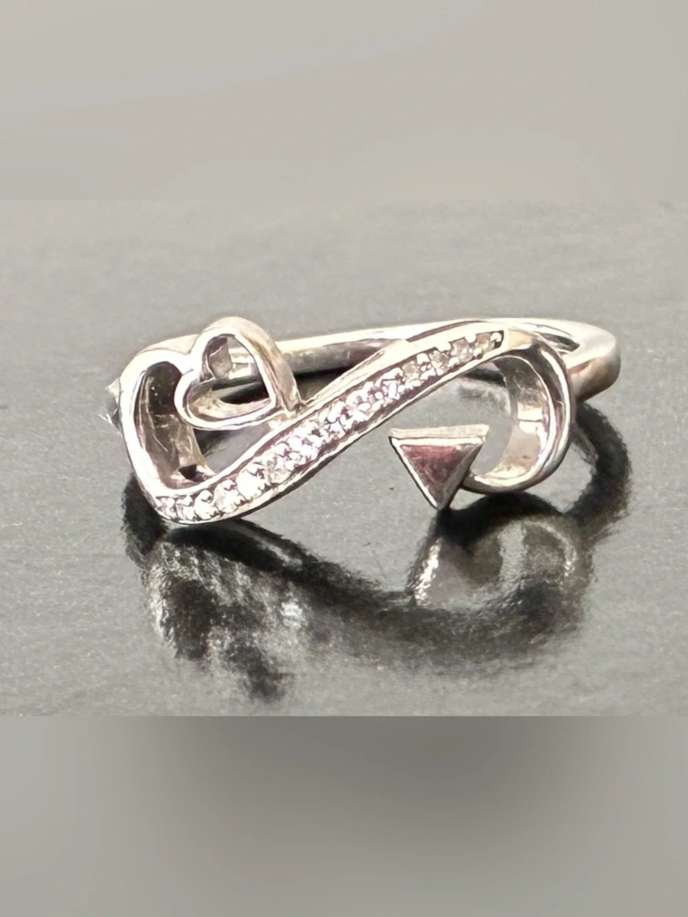 925 Sterling Silver Heart Arrow Ring with Natural Diamond